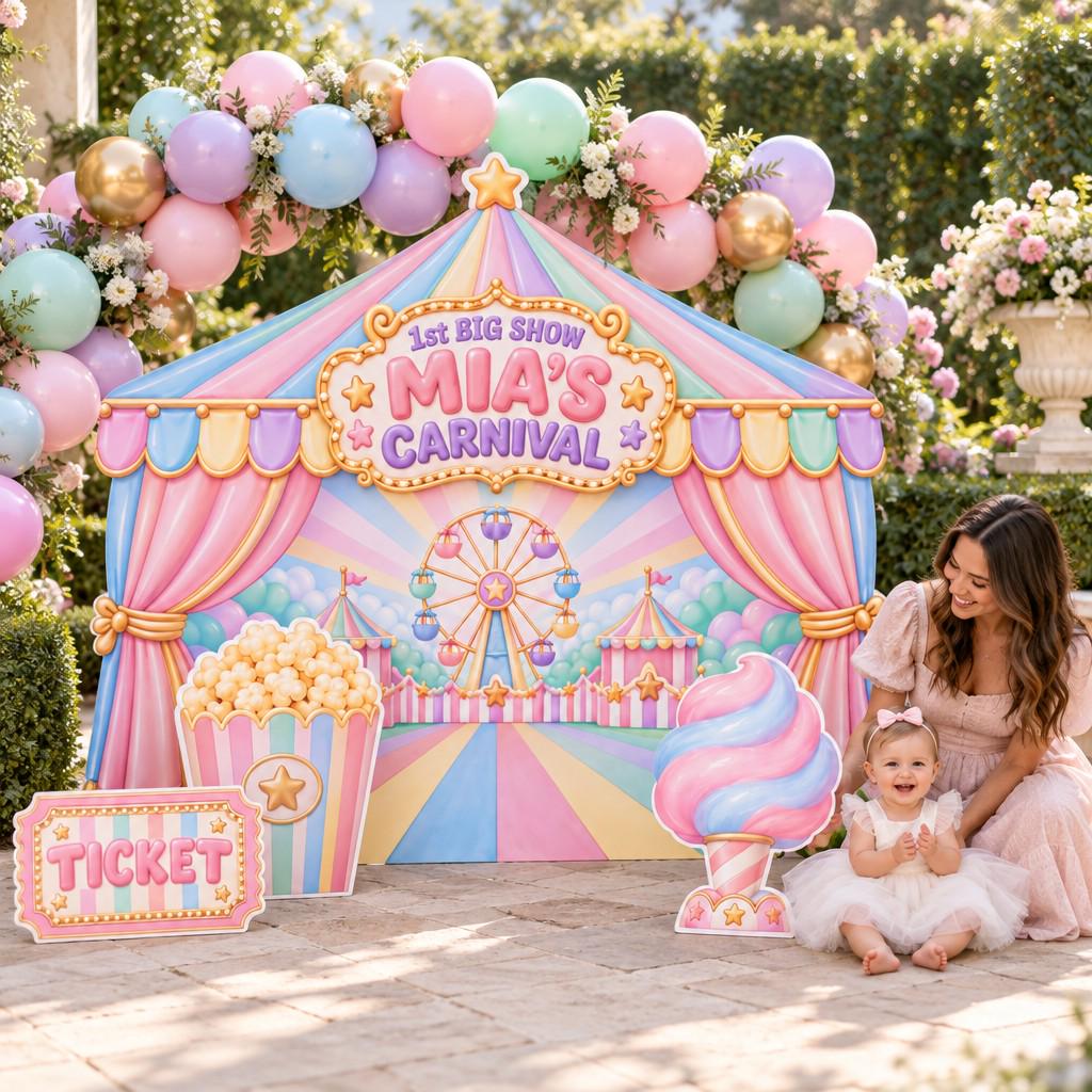 Pastel Rainbow Big Top Carnival Backdrop Set