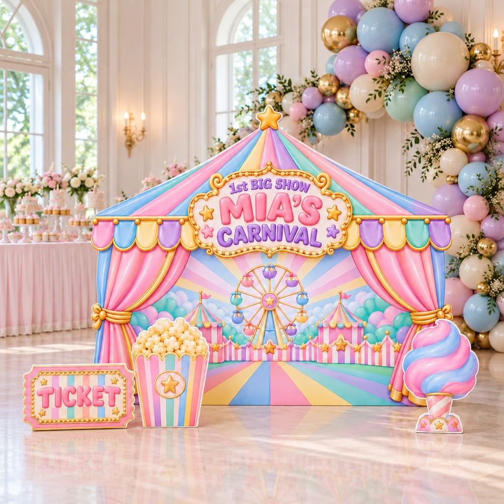 Pastel Rainbow Big Top Carnival Backdrop Set