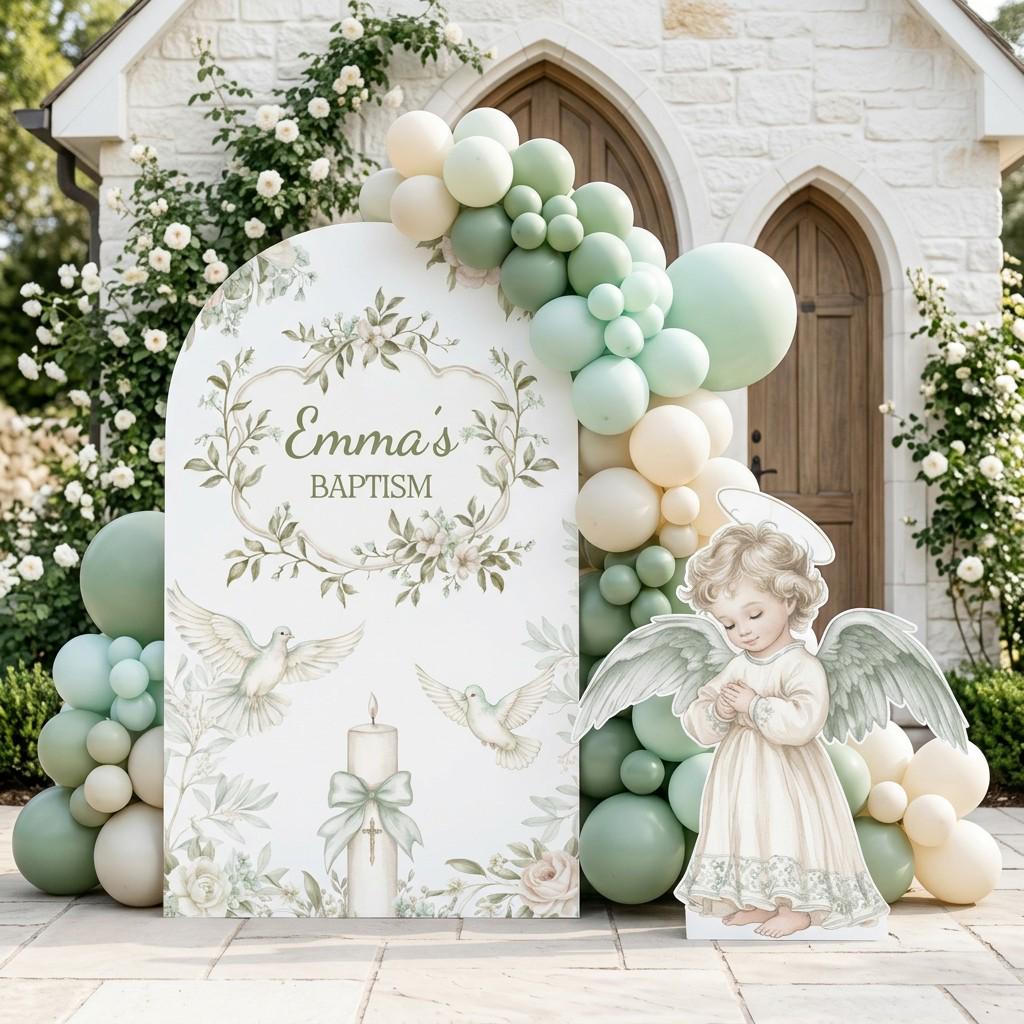 Sage Floral Dove Angel Baptism Set