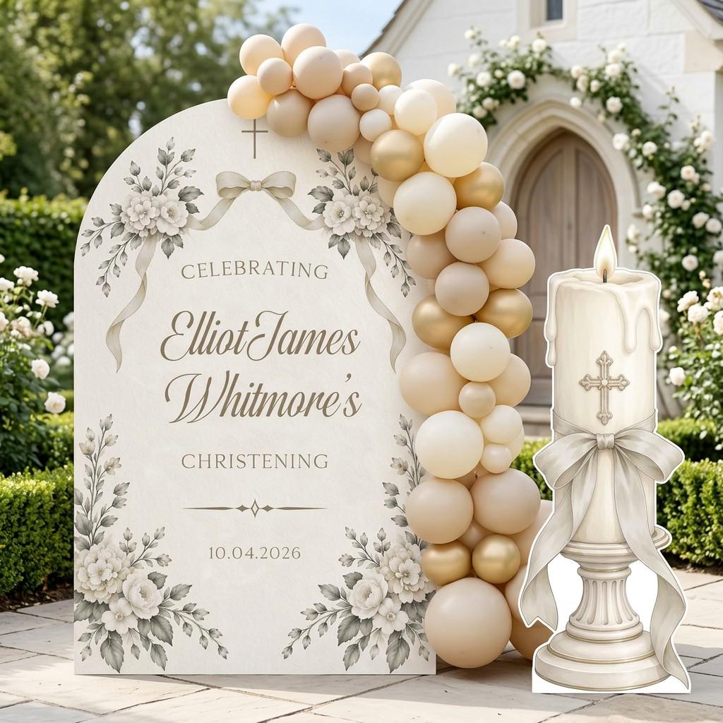 Ivory Floral Ribbon Candle Christening Set