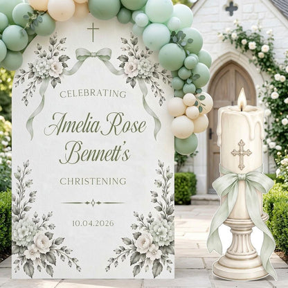 Ivory Floral Ribbon Candle Christening Set