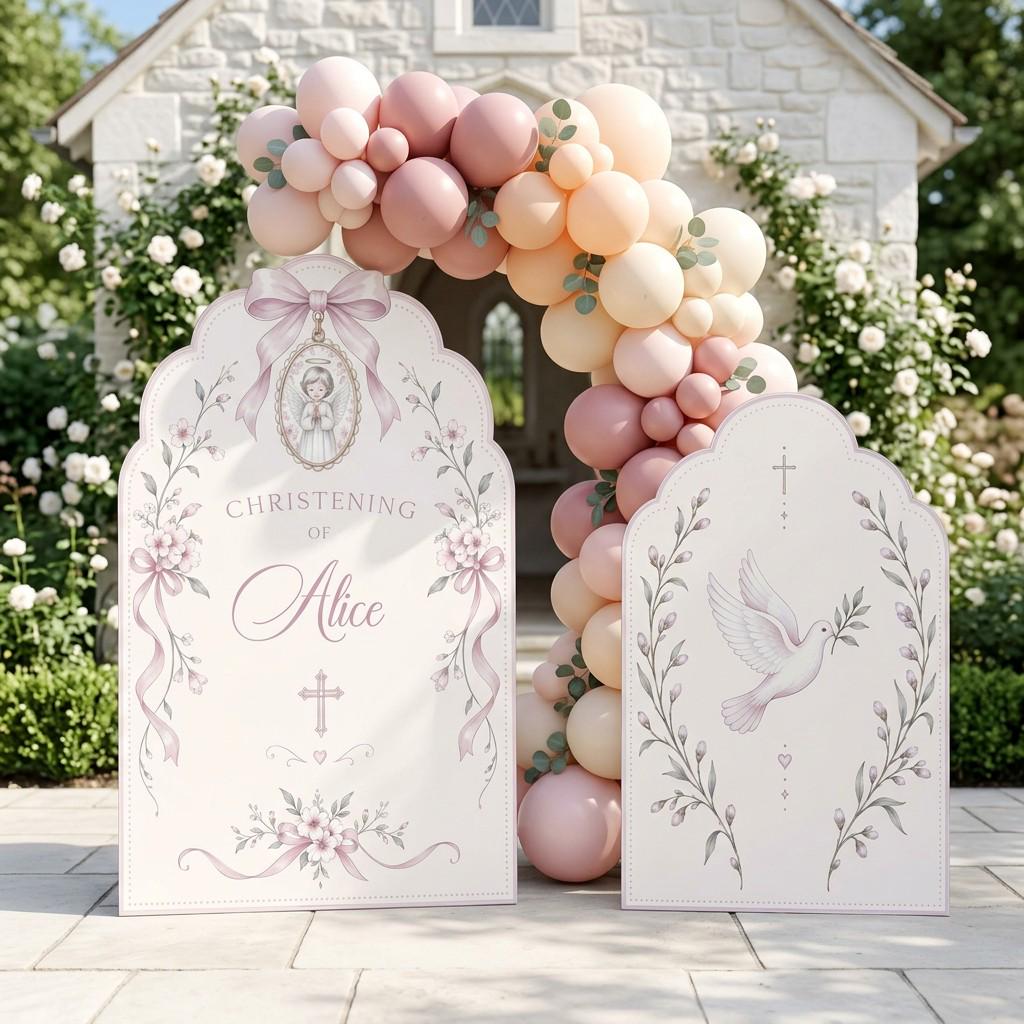 Cream Angel Dove Christening Sign Set