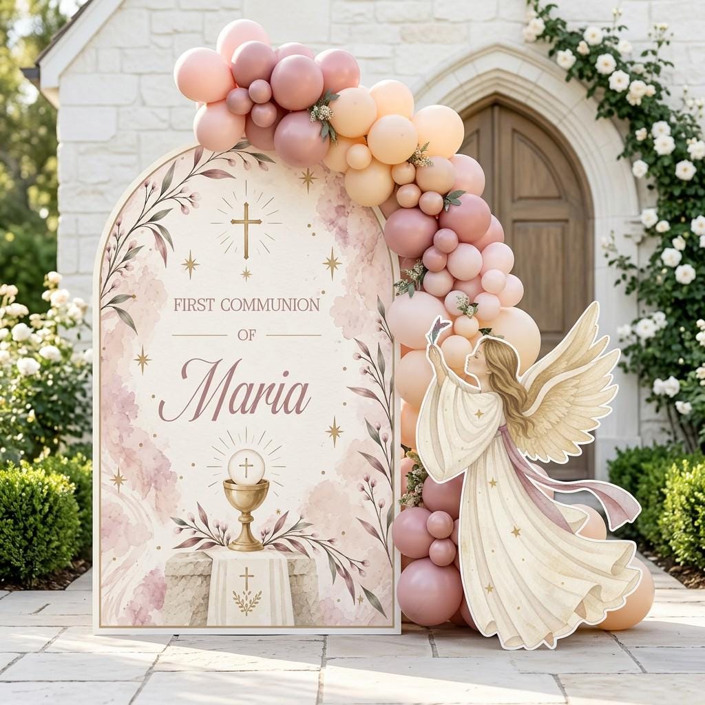Blush Floral Angel First Communion Set