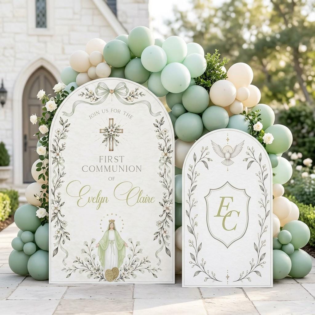 Ivory Madonna Monogram Communion Arch Set