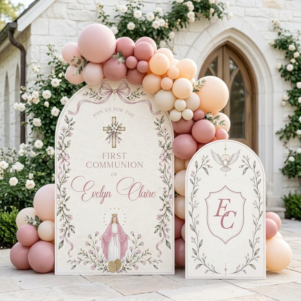 Ivory Madonna Monogram Communion Arch Set