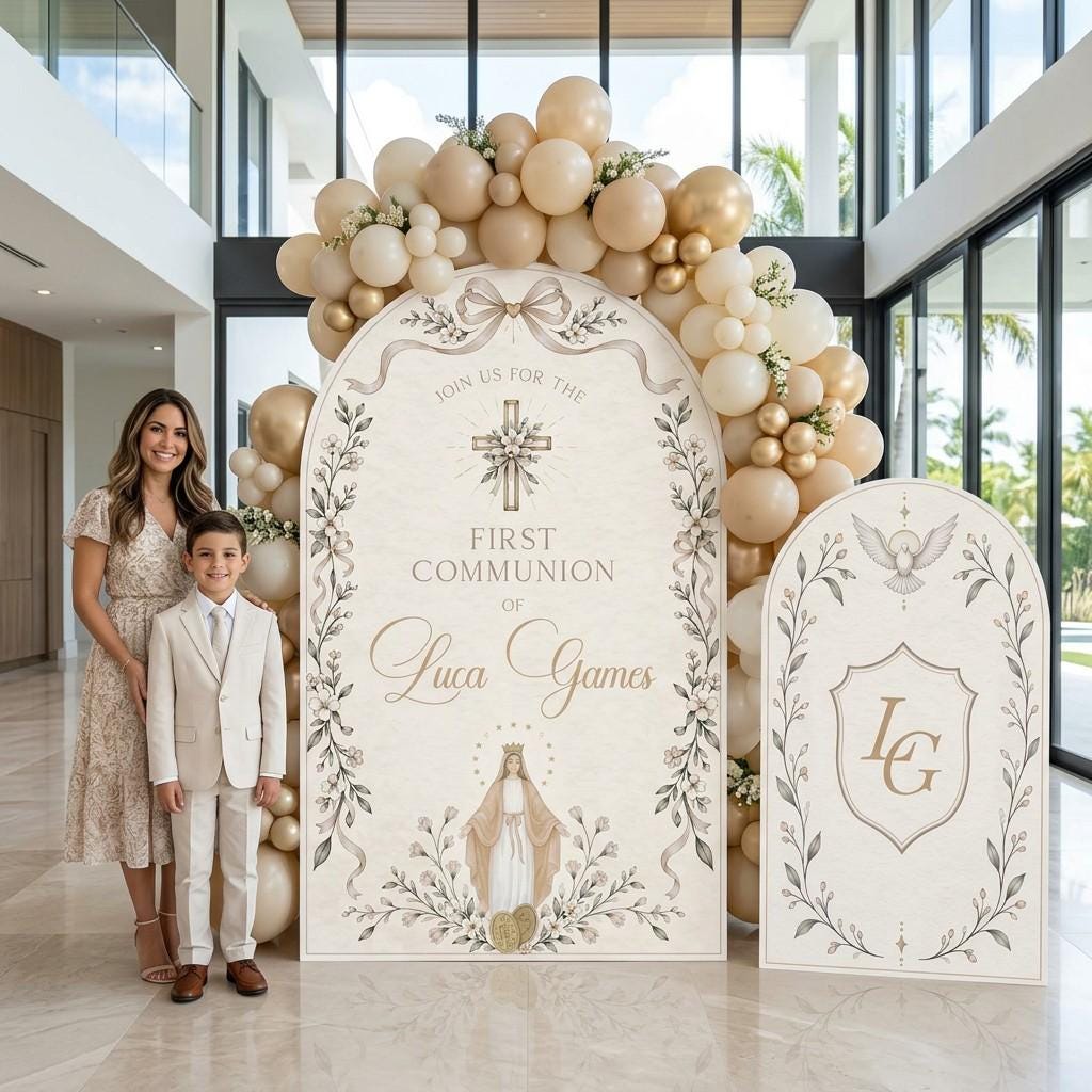 Ivory Madonna Monogram Communion Arch Set