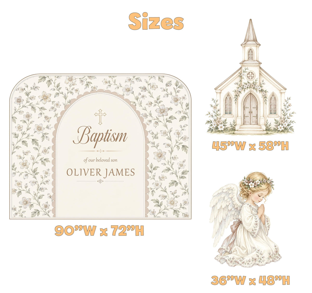 Cream Floral Chapel Angel Baptism Set