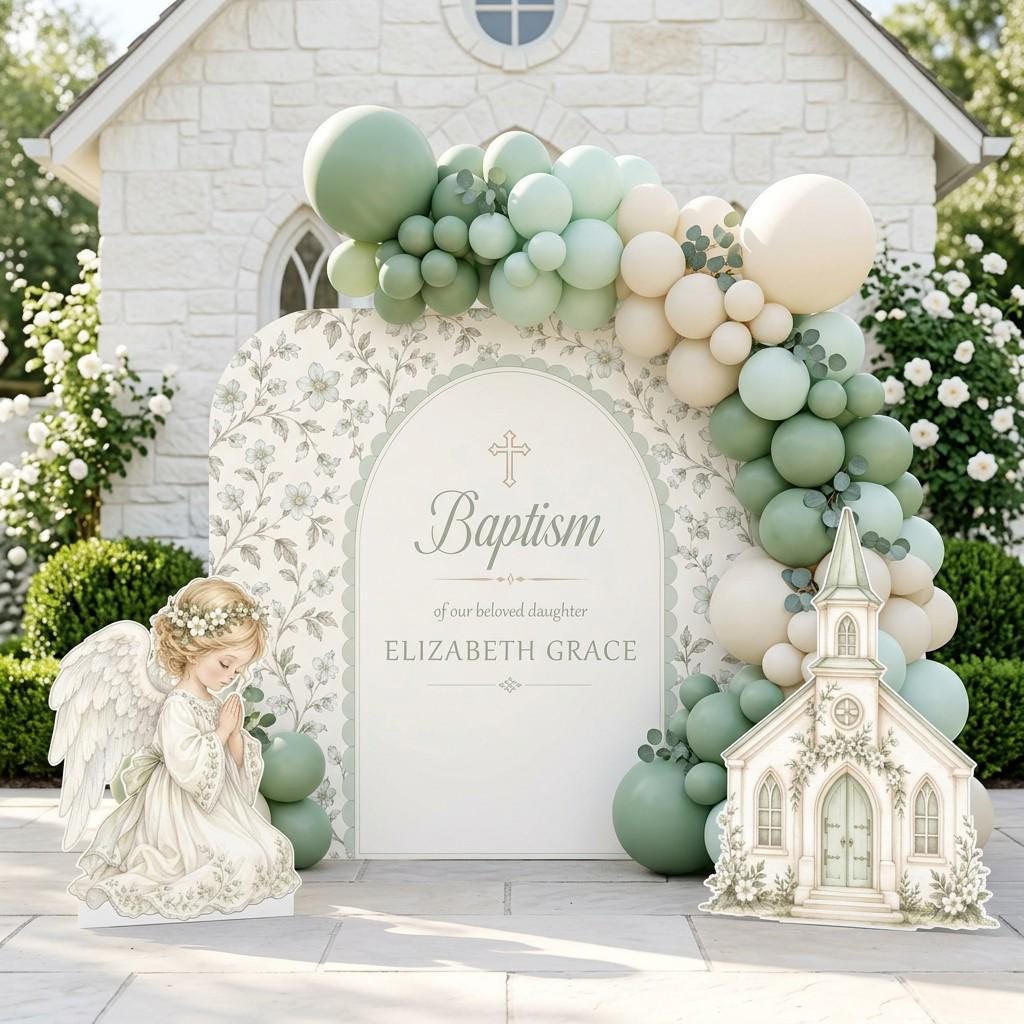 Cream Floral Chapel Angel Baptism Set