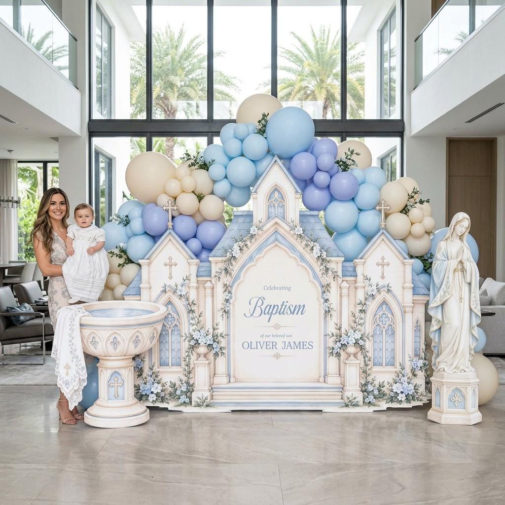 Blue Chapel Baptismal Font Backdrop Set