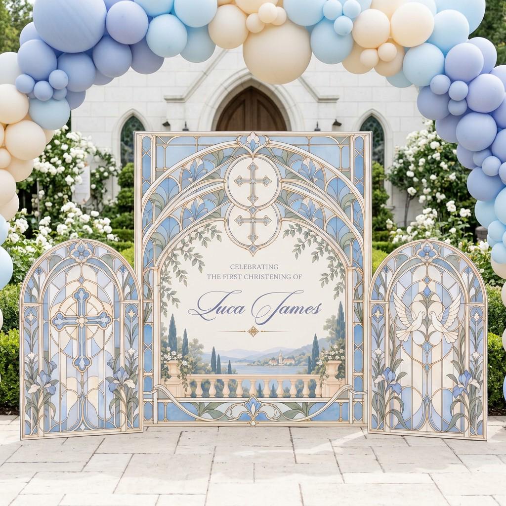 Pink Stained Glass Christening Backdrop Set