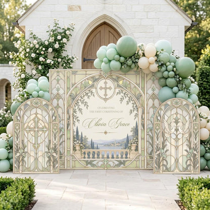 Pink Stained Glass Christening Backdrop Set