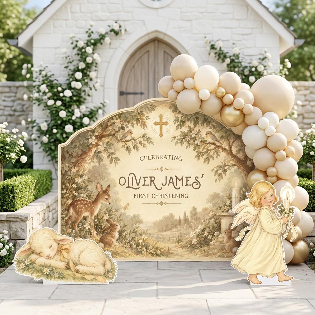 Woodland Deer Lamb Angel Christening Set