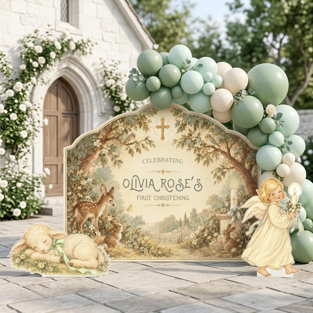 Woodland Deer Lamb Angel Christening Set