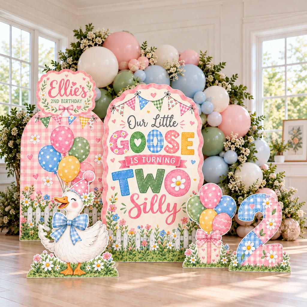 Pink Gingham Two Silly Goose Arch Set