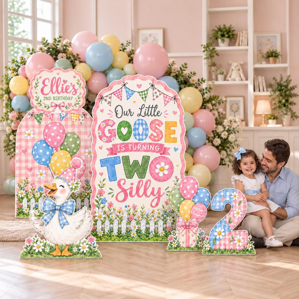 Pink Gingham Two Silly Goose Arch Set