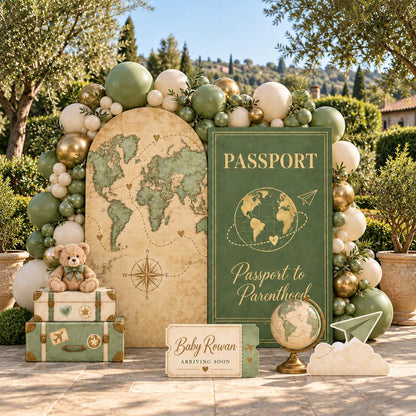 Vintage World Map Passport Baby Shower Set