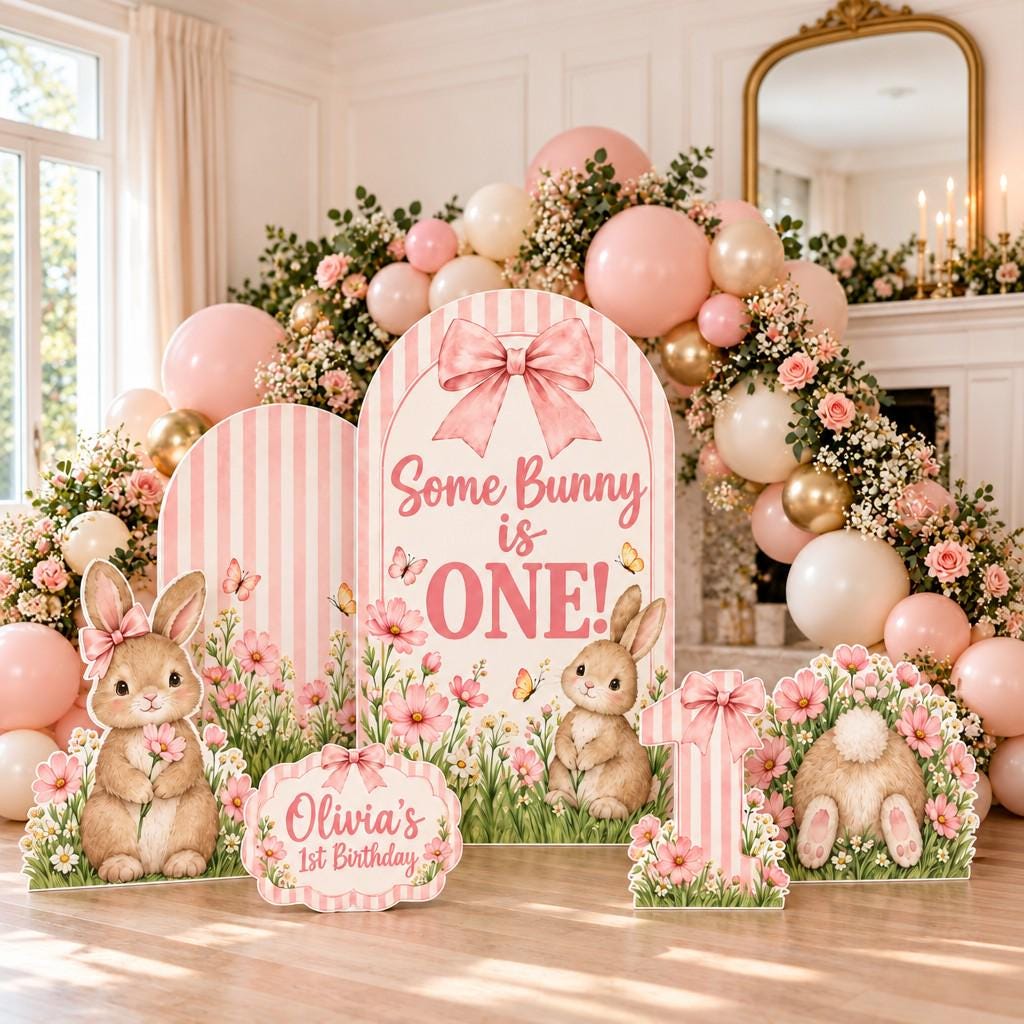 Pink Striped Some Bunny Is One Arch Set