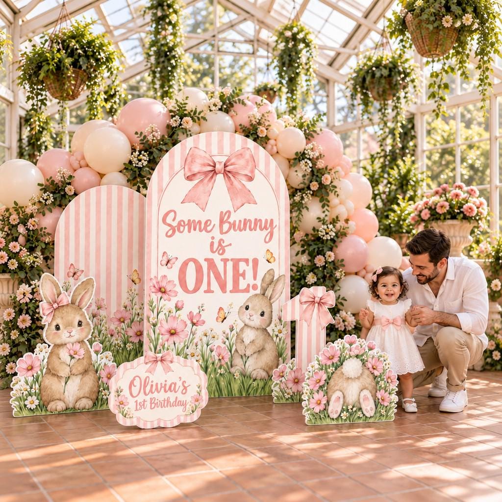 Pink Striped Some Bunny Is One Arch Set