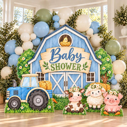 Blue Barn Tractor Baby Shower Backdrop Set