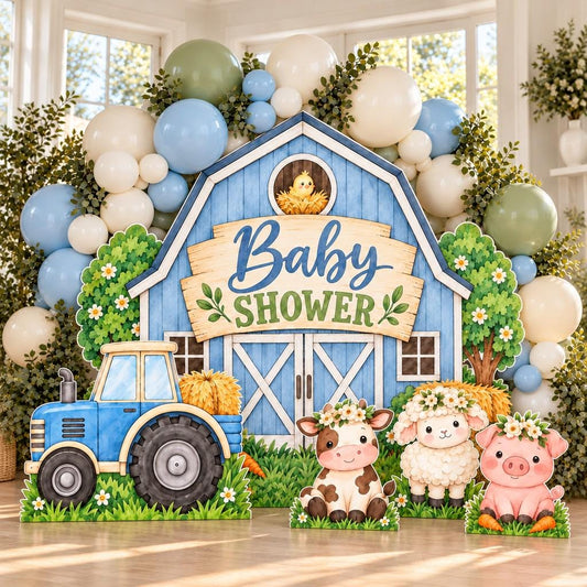 Blue Barn Tractor Baby Shower Backdrop Set