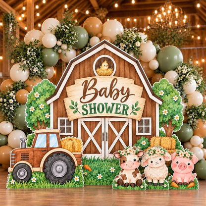 Blue Barn Tractor Baby Shower Backdrop Set