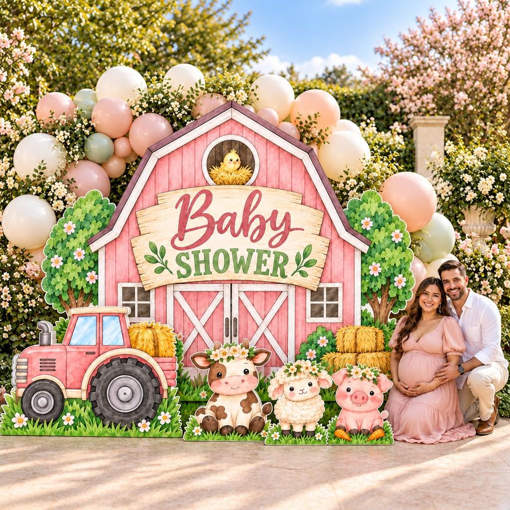 Blue Barn Tractor Baby Shower Backdrop Set