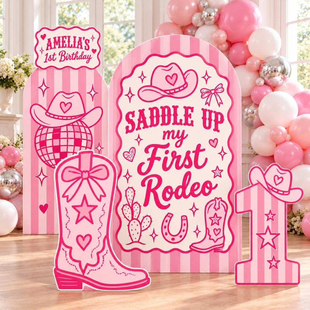 Pink Disco Cowgirl First Rodeo Arch Set