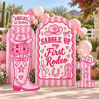 Pink Disco Cowgirl First Rodeo Arch Set
