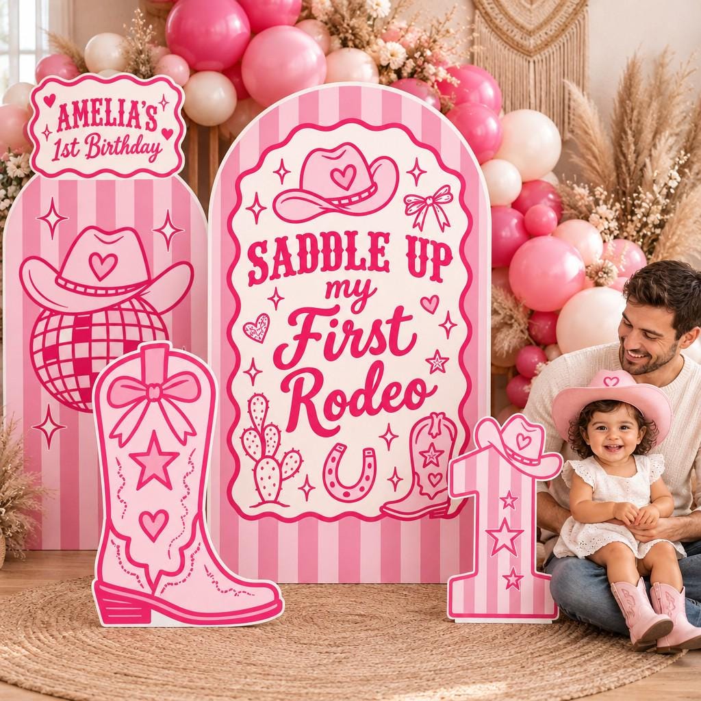 Pink Disco Cowgirl First Rodeo Arch Set