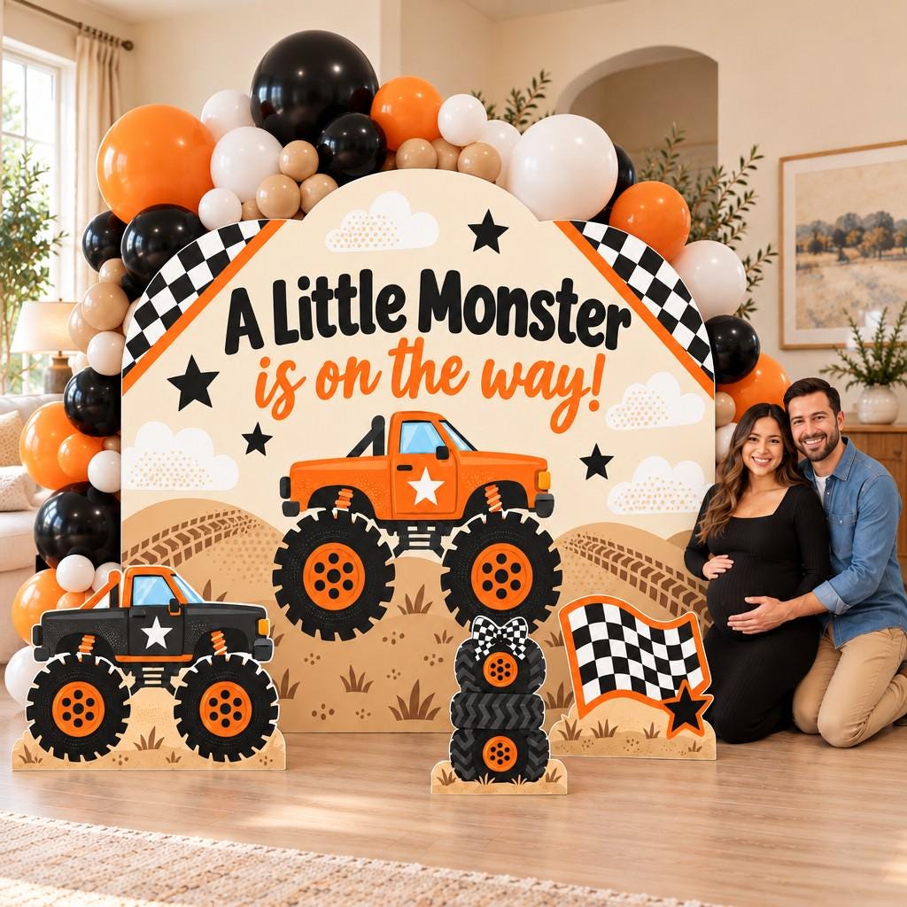 Lime Green Monster Truck Baby Shower Set