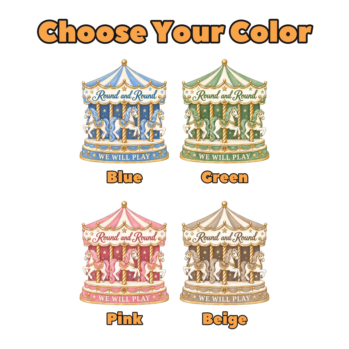 Gold Cream Merry-Go-Round Birthday Backdrop