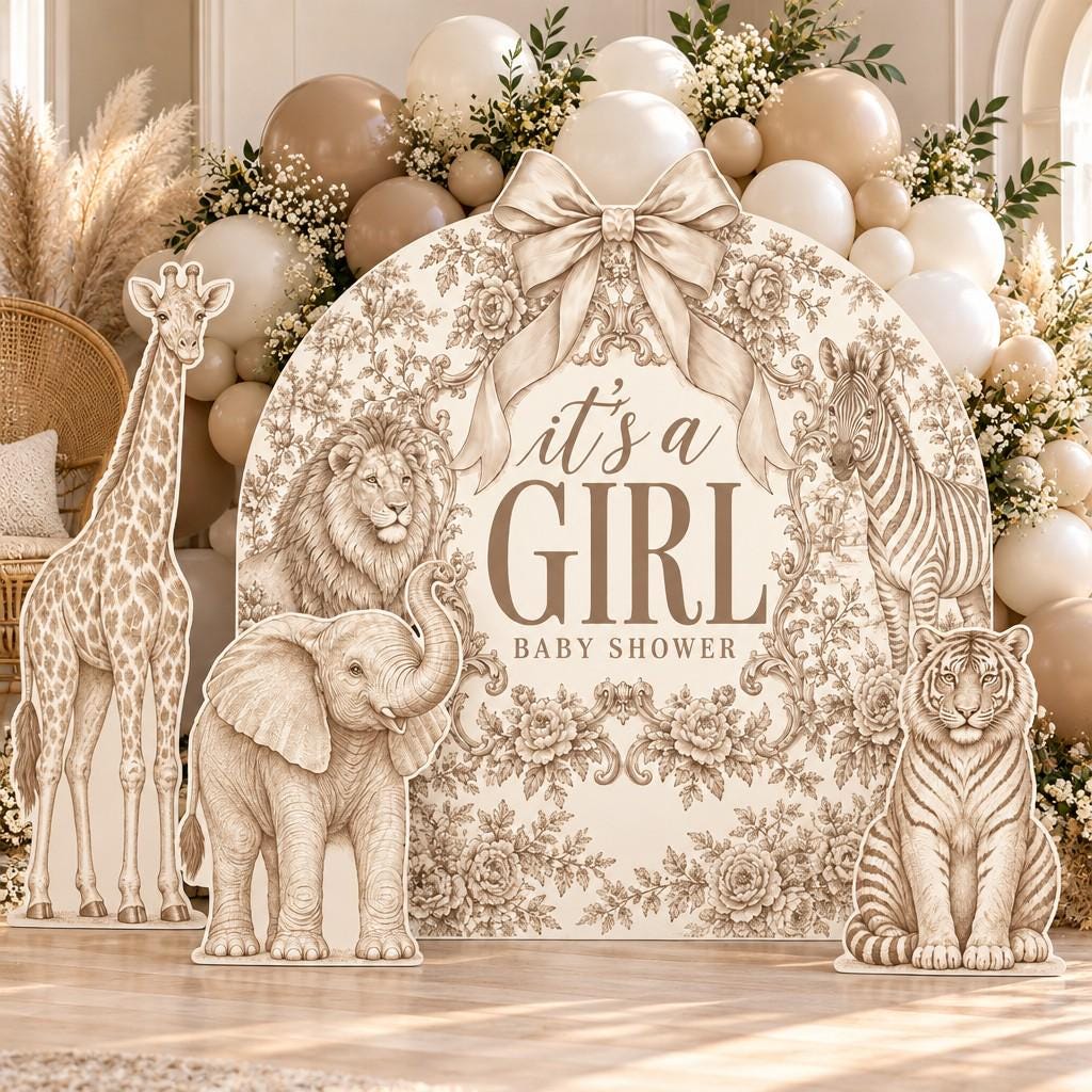 Beige Toile Safari Baby Shower Arch Set