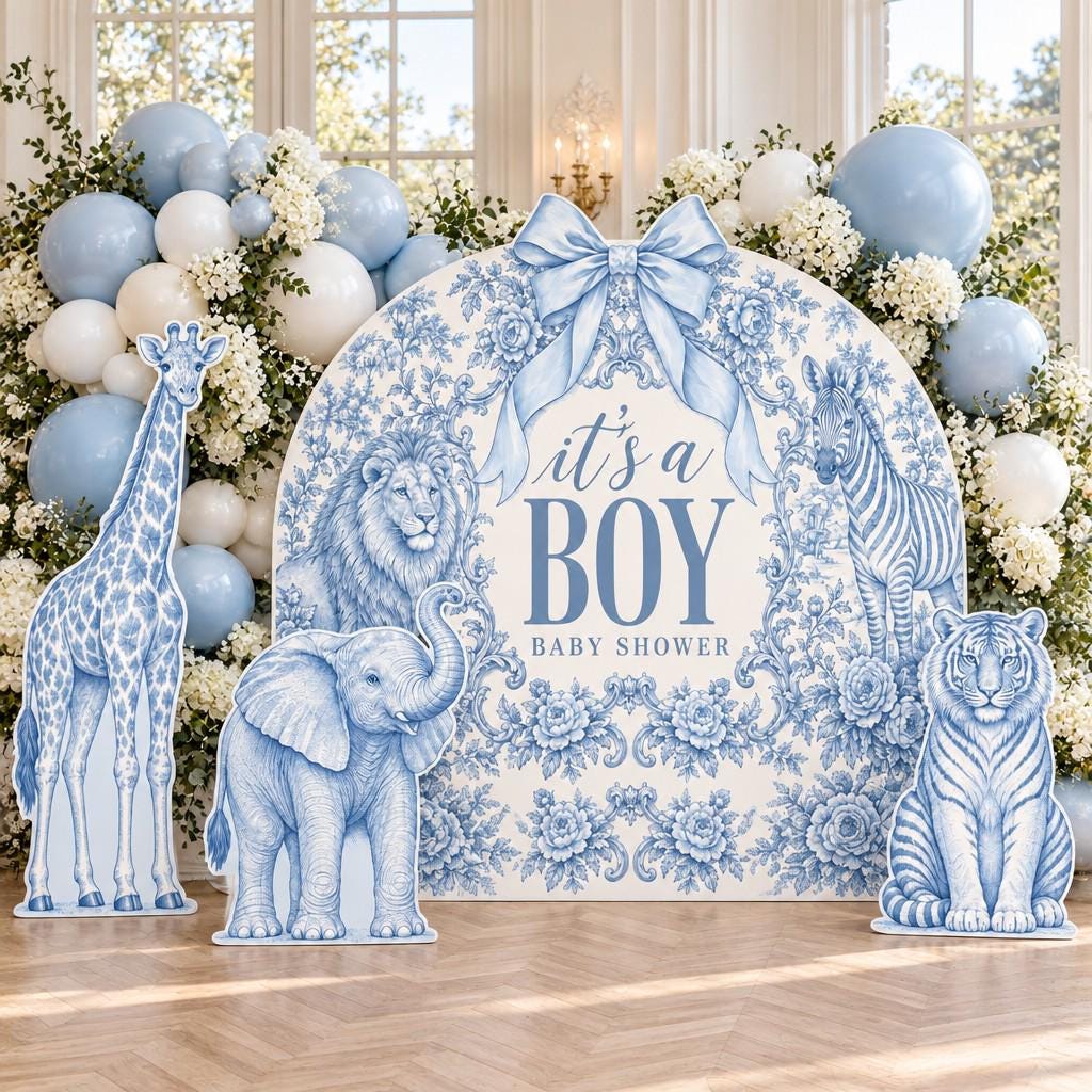 Beige Toile Safari Baby Shower Arch Set