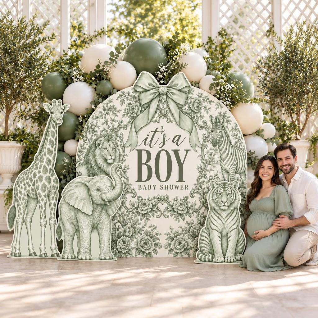 Beige Toile Safari Baby Shower Arch Set