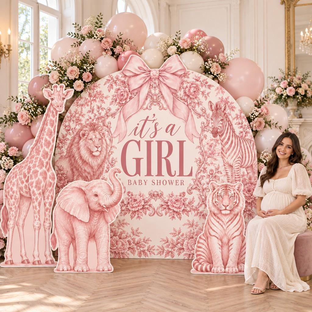 Beige Toile Safari Baby Shower Arch Set