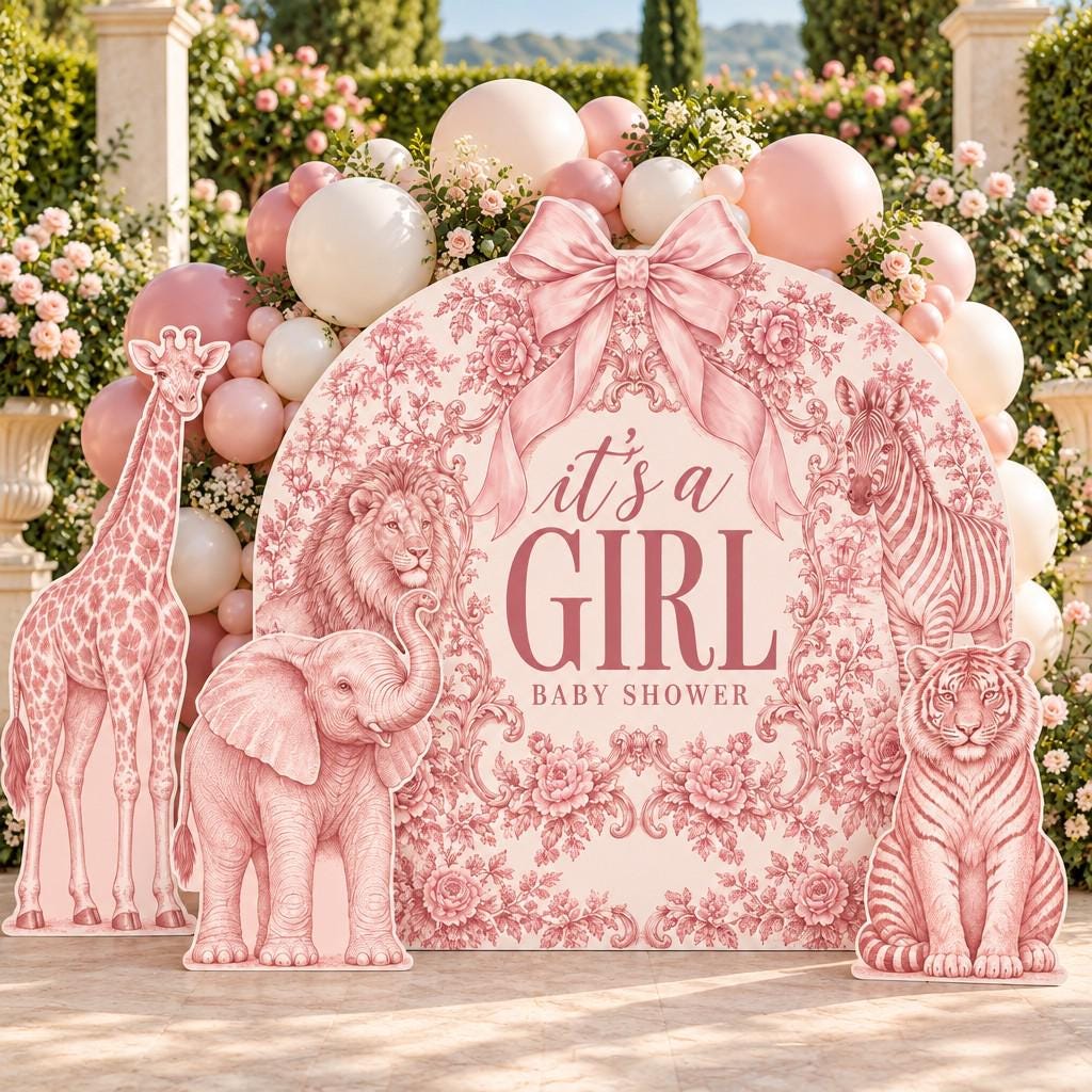 Beige Toile Safari Baby Shower Arch Set