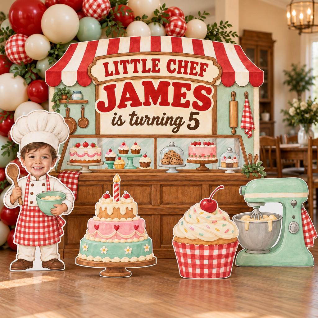 Red Gingham Little Chef Bakery Backdrop Set