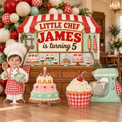 Red Gingham Little Chef Bakery Backdrop Set