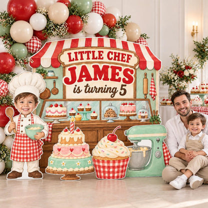 Red Gingham Little Chef Bakery Backdrop Set