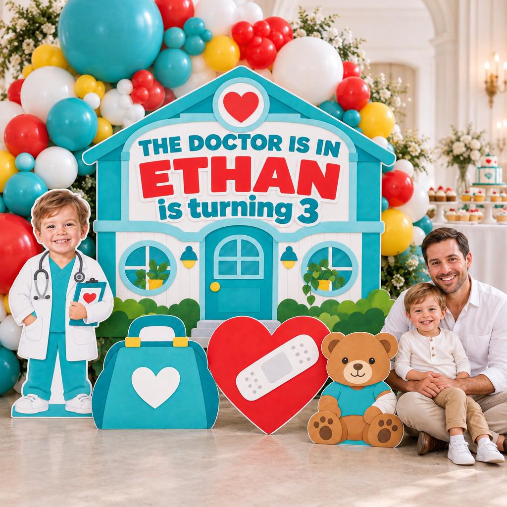 Teal Little Doctor Clinic Backdrop Set