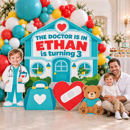 Teal Little Doctor Clinic Backdrop Set