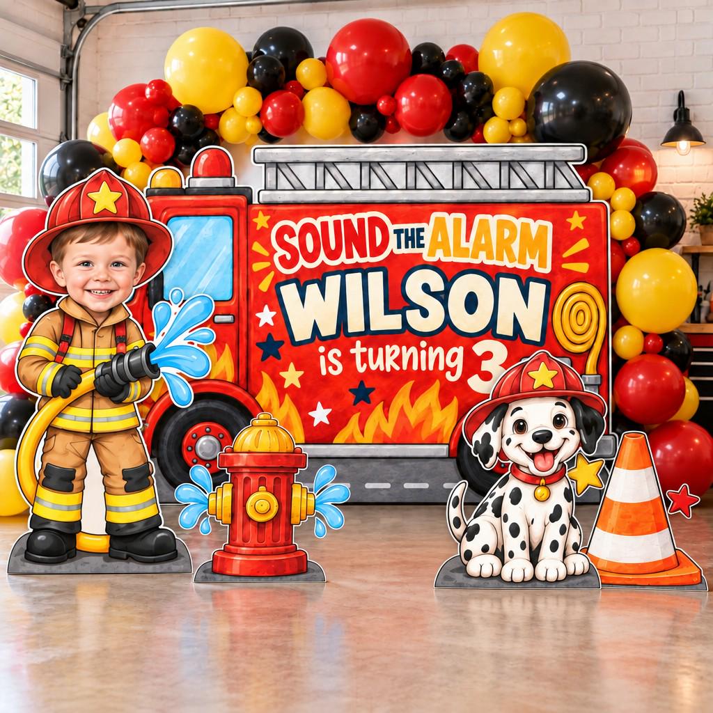Red Fire Truck Sound the Alarm Backdrop Set