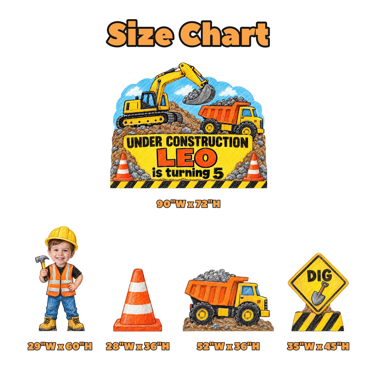Crayon Excavator Construction Backdrop Set