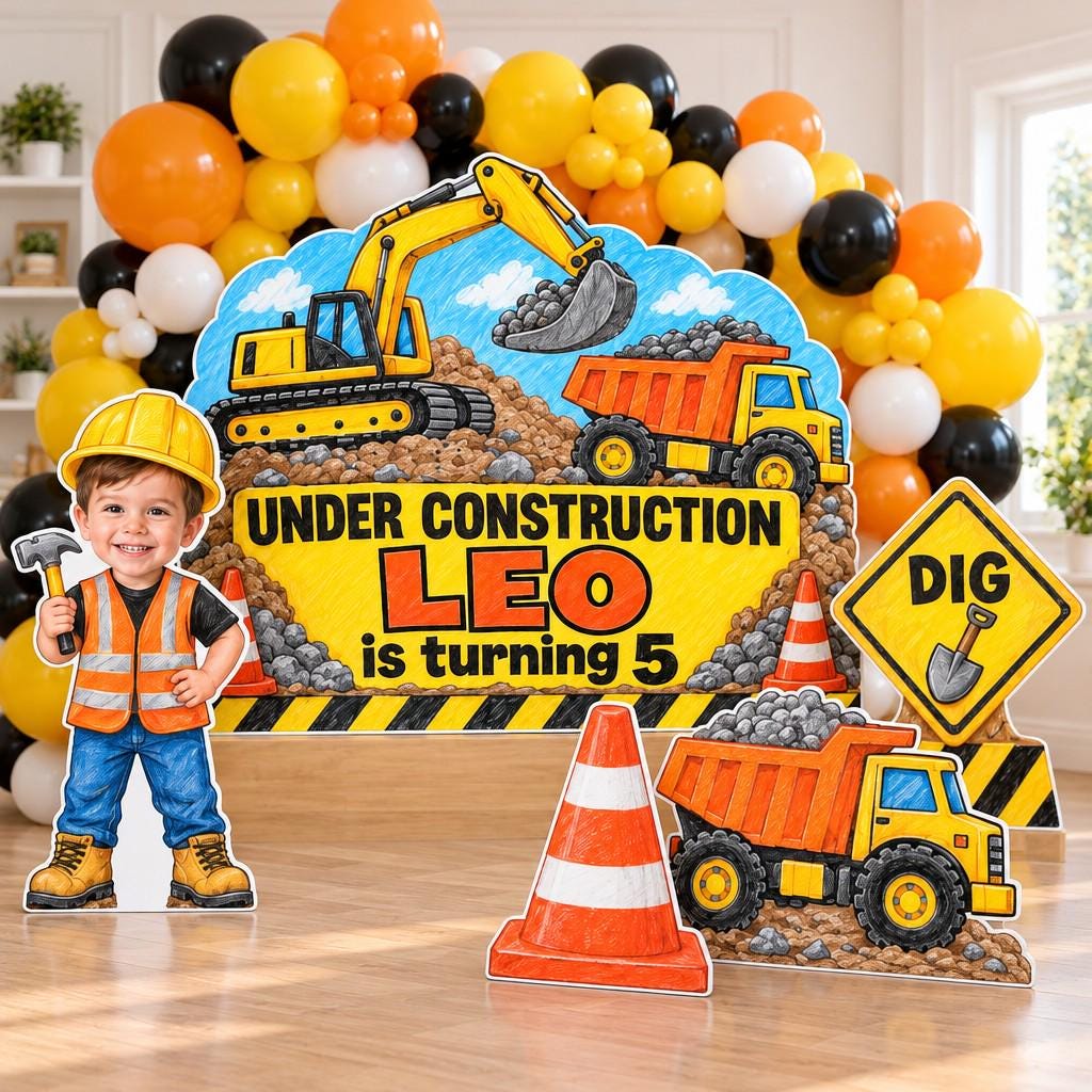 Crayon Excavator Construction Backdrop Set
