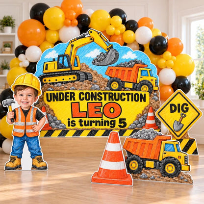 Crayon Excavator Construction Backdrop Set
