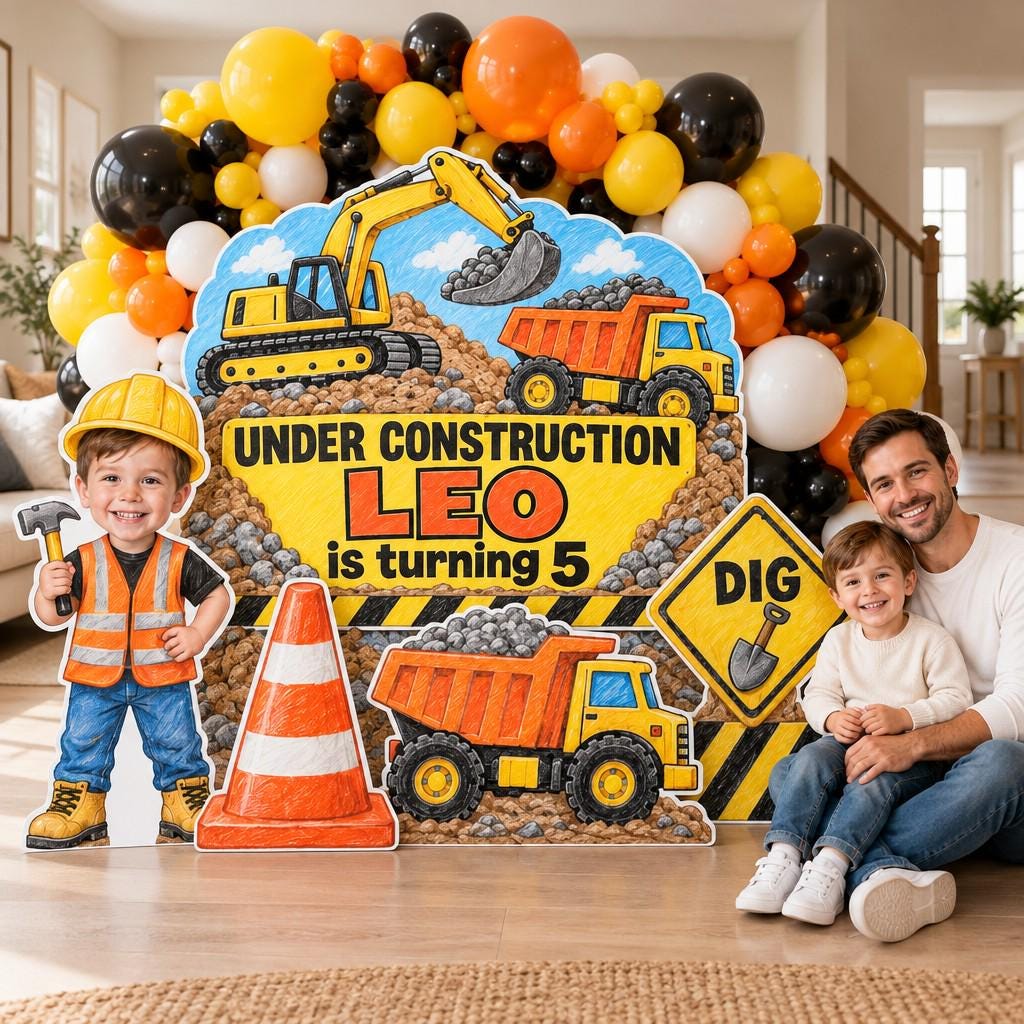 Crayon Excavator Construction Backdrop Set