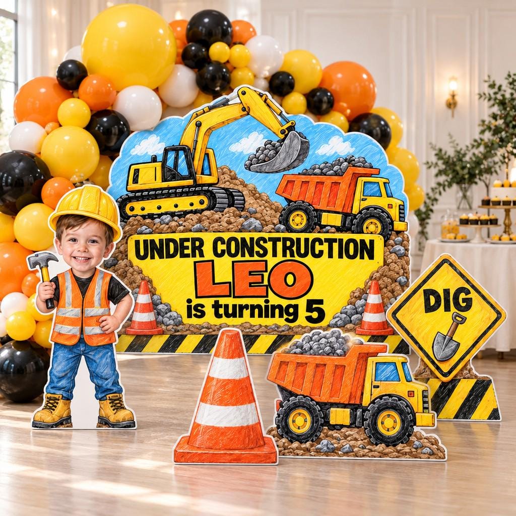 Crayon Excavator Construction Backdrop Set