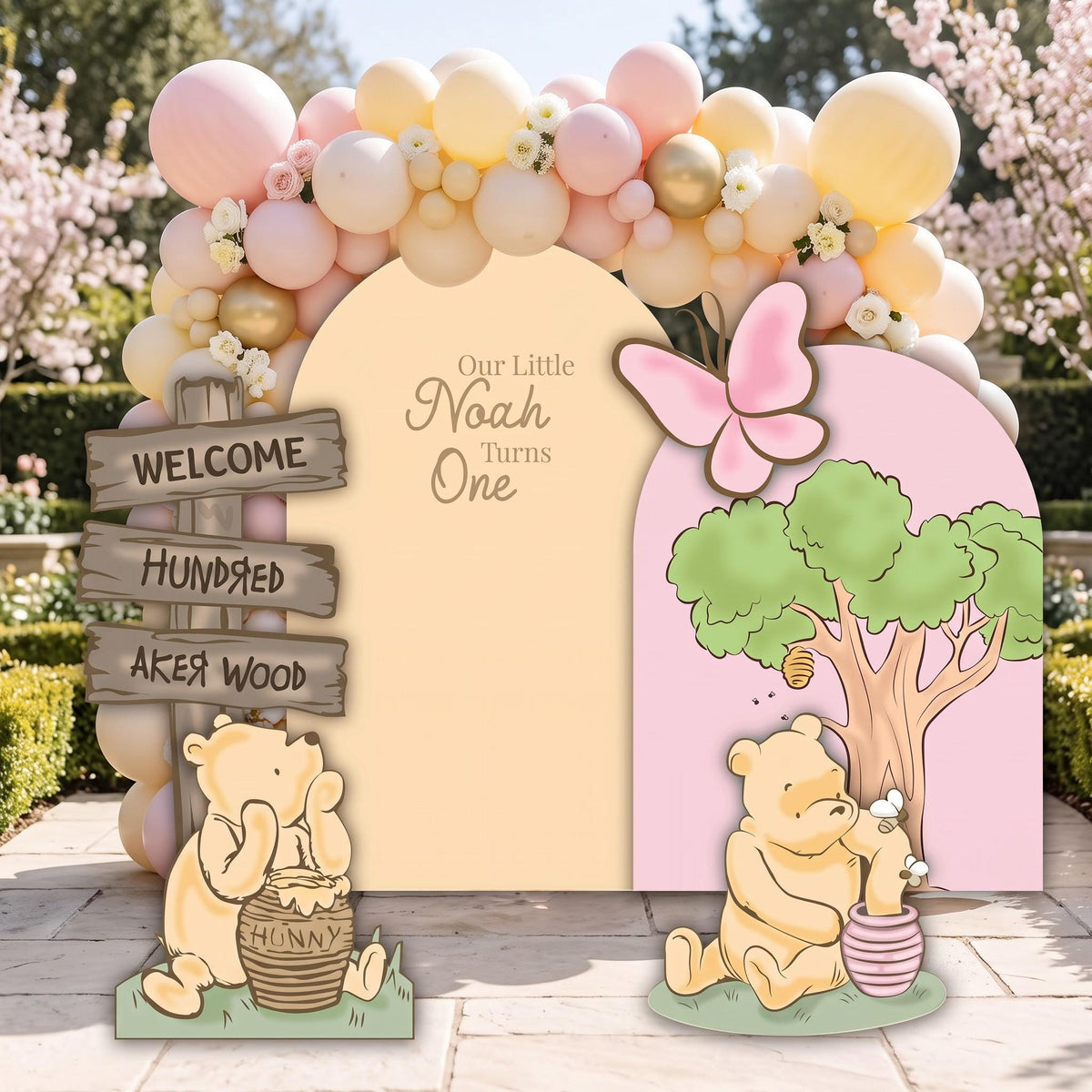 Pink Honey Bear First Birthday Arch Set
