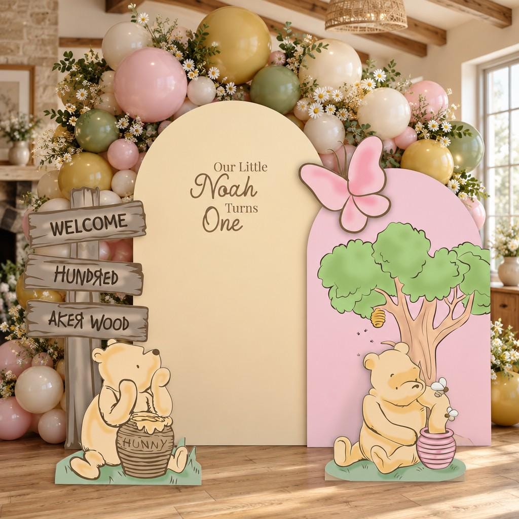Pink Honey Bear First Birthday Arch Set