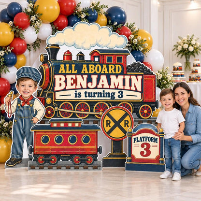 Vintage Red Steam Train Station Set